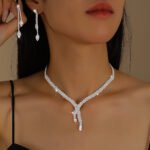Jewelry Wholesale Simple Bridal Wedding Jewelry Set Chain Wedding Banquet Dress Tassel Earrings Light Luxury Cross Full Of Diamonds