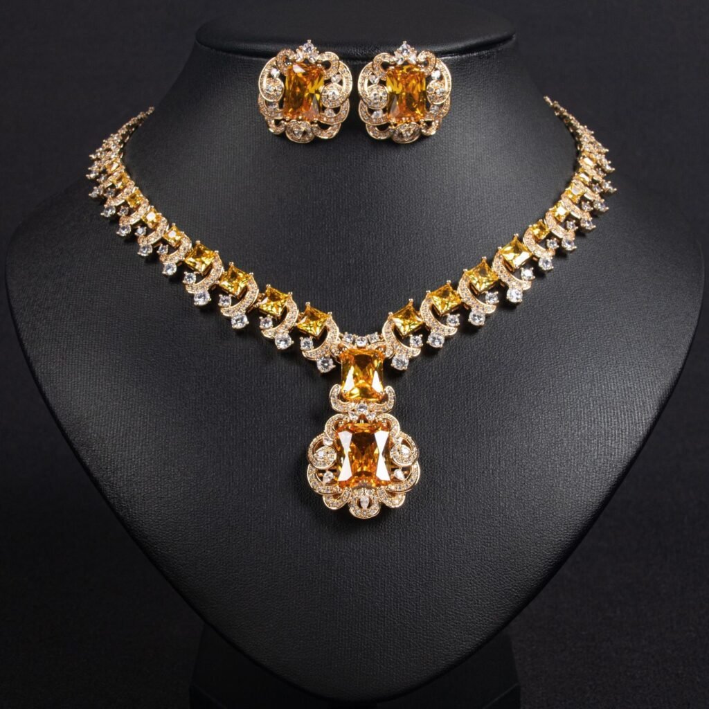 European And American Retro Zircon Necklace Suit Cross-border Jewelry Jewelry High-grade Niche All-match Earrings Necklace Jewelry