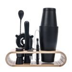 Double Bottom Boston Black 10Piece Cocktail Shaker Storage Rack Bar Cocktail Mixing Set