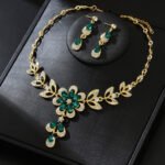 Womens Teardrop Floral Tassel Rhinestone Inlaid Jewelry Set,Necklace And Earrings Costume Accessories For Daily Banquet Party Wear