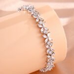 Women Marquise Round CZ Floral Tennis Bracelet, Rhodium Plated Adjustable Wedding Wrist Jewelry
