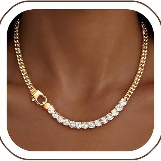 2026 New Titanium Steel Cuban Chain With Zircon Tennis Chain, Light Luxury Style, Personalized Unisex Clavicle Necklace