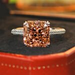 Sparkling 4-Carat Princess-Cut Padparadscha Morganite Color Diamond Open Ring With An Ice Flower Cut, Offering A Niche And High-End Feel
