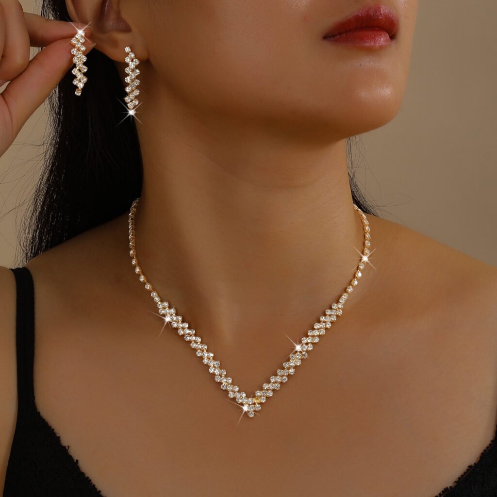 Factory Direct Sales Amazon Cross-Border Jewelry Wholesale Bridal Necklace Earrings Jewelry Set Wedding Newlywed Jewelry