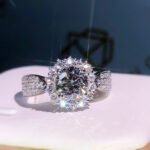 Eight Heart And Eight Arrows Plating PT950 Online Celebrant Live Selling New Product Simulation Mosan Diamond Three Rows Full Diamond Open Ring For Women