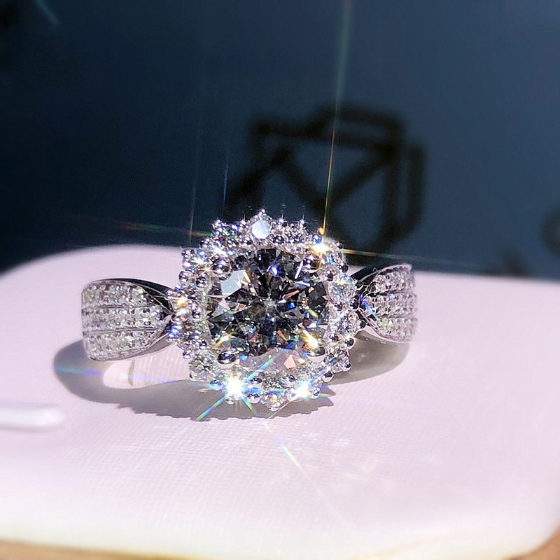 Eight Heart And Eight Arrows Plating PT950 Online Celebrant Live Selling New Product Simulation Mosan Diamond Three Rows Full Diamond Open Ring For Women