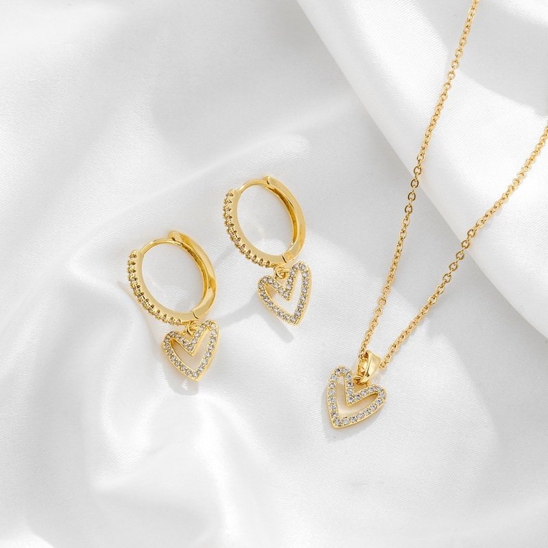 Stylish Brass Inlaid Zirconia Heart Earrings