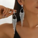 European And American Style Bright Cut Out Water Drop Full Diamond Tassel Earrings Earrings Photography Jewelry Accessories