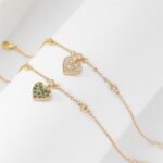Women Two Style Heart CZ Dainty Adjustable Bracelet, Gold Plated Thin Cable Chain Wrist Jewelry