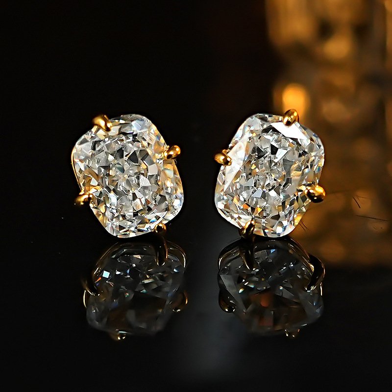8X10 Radiant Cut Comparable To Ice Crystal Cut, Long Pillow-Shaped White Zirconia, Simple Single Diamond, Gold-Tone Stud Earrings, Wholesale Jewelry