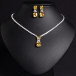 Cross-Border Small Square Bridal Necklace Women's Clavicle Chain Light Luxury Niche Design Simple Zircon Pendant Earrings Necklace