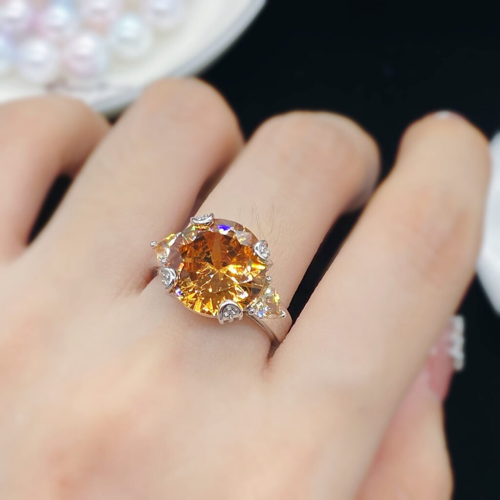Online Celebrity Live Hot Selling New Product Simulation Champagne Color Mosan Diamond Opening Ring Women's Elegant Fashion Ring