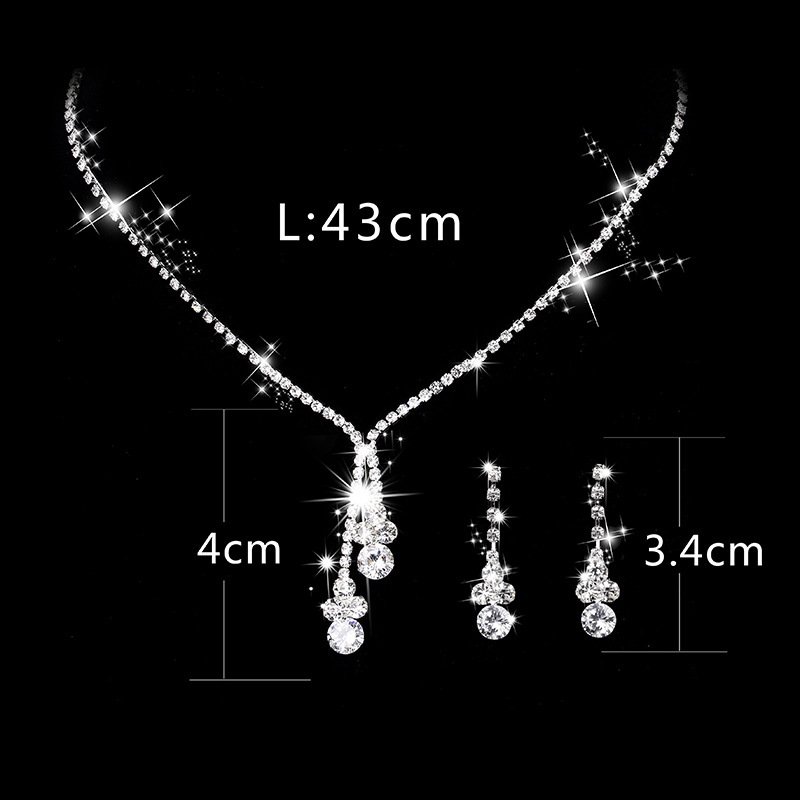 New Bridal Wedding Jewelry Accessories Simple Bright Rhinestone Zircon Necklace Earrings 493
