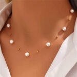 Cross-Border Popular Imitation Pearl Necklace For Women, Simple And Fashionable Thin Chain Clavicle Chain With Metal Beads, Niche Light Luxury Accessory For Women