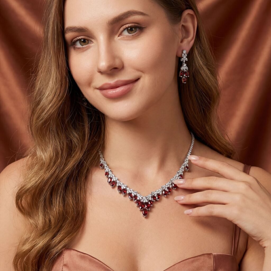 European And American Simple Luxury Bridal Zircon Suit Female Temperament Necklace Earrings Two-piece Fashion Banquet Wedding Accessories