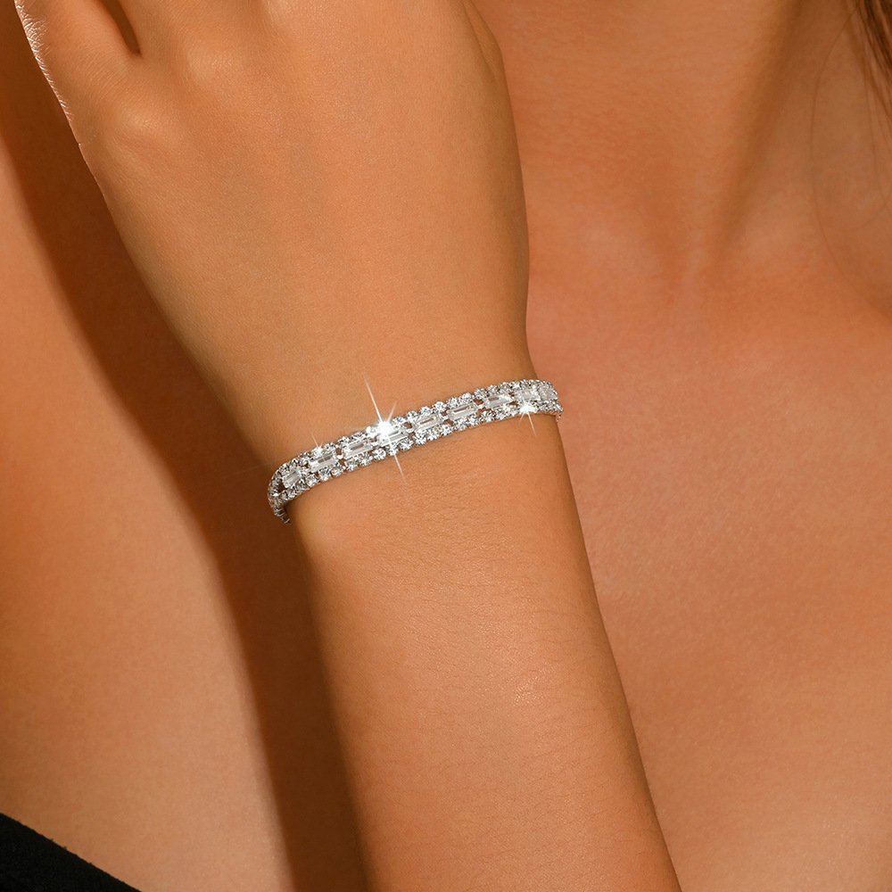 Summer Geometric Couple Bracelets Adjustable Full Rhinestone Fashion Wrist Ornaments For Men And Women