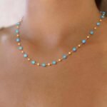 Women Summer Thin Beaded Choker Necklace,Synthetic Turquoise Round Beads With Small Decorative Beads Fashion Costume Accessories For Daily Beach Occasion