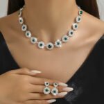 2024 Cross Border Fashion Jewelry Set Luxury Wedding Party Women's Jewelry Round Water Drop Necklace Earrings Set