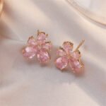 Women 5-Petal Flower Stud Earrings, Pear Cut Clear Cubic Zirconia Rhodium Plated Bridal Ear Jewelry