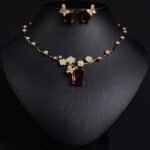 European And American New Ruby Necklace Earrings Suit Simple Joker Fashion Square Zircon Necklace Clavicle Chain Wholesale