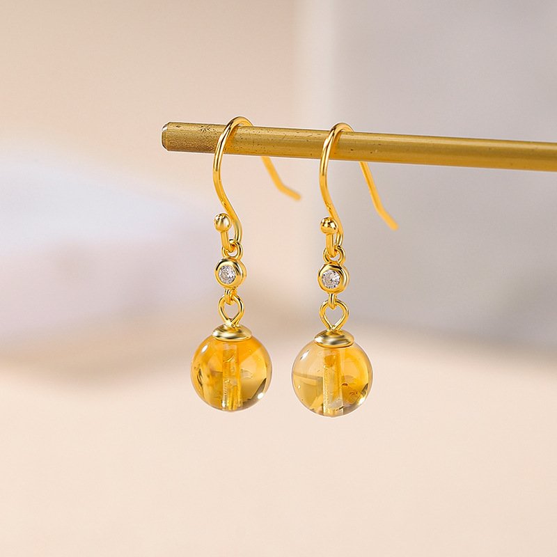 S925 Sterling Silver Crystal Round Beads Geometric Chinese Ear Hook Earrings