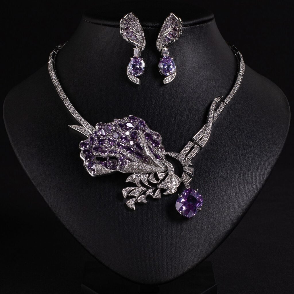 Rose Flower Necklace And Earring Set, Elegant Jewelry For Women, Date Gift, Bride, Bridesmaid, Middle Eastern Cross-Border Jewelry