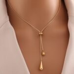Cross-Border Popular Luxury Water Drop Tassel Necklace For Women, European And American Simple Niche Sweater Chain, Long Pull-Out Design Accessory