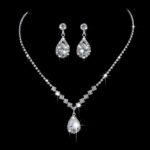 Cross-Border Hot-Selling 2026 New Wedding Zircon Water Drop Pendant Set Chain Bridal Claw Chain Rhinestone Necklace And Earrings Two-Piece Set