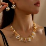 Cross-Border Supply Manufacturer Wholesale Pearl Necklace Set Bridal Accessories Fashion Dress Dinner Versatile Alloy Electroplating