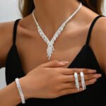 European And American Fashion Simple Style Zircon Jewelry Set Wedding Accessories Elegant Bridal Necklace Earrings Bracelet Set