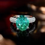 8 Grams Paraiba Green Zirconia Ring With Ice Flower Cut, Adjustable, For Women, High-End Luxury Wide Band Ring