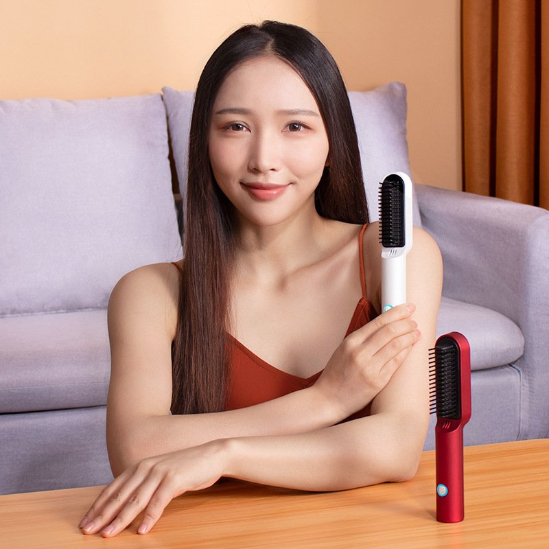 USB Portable Hot Air Comb Rechargable Professional Hair Dryer Brush 2 In1 Mini Hair Straightener Curler Brush Hair Styler - Image 2
