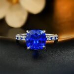 2 Carat Blue Spinel Fluorescent Light-Changing Cornflower Color-Blocking Cushion-Shaped Niche Luxury High-End Open Ring