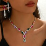 Jewelry Manufacturer Fashion Bridal Set Marquise Rhinestone Electroplated Silver Necklace Earrings Wedding Accessories Cross-Border Supply