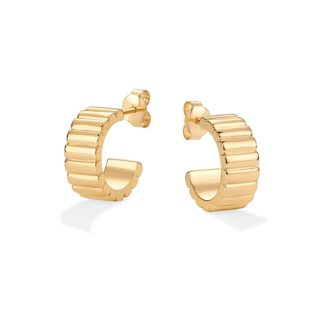 French Retro Simple Half-Ring Hoop Earrings 14K Gold-Plated Spiral Stripesd Earrings High-End Earrings For Women Exquisite
