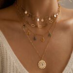 European And American Cross-Border New Multi-Layered Necklace Set For Women With Gemstone Pendants, Clavicle Chain, Round Tassel Choker