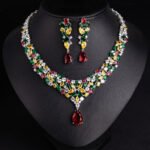 Cross-Border Zircon Necklace Exaggerated Jewelry For Women With A High-End Feel, Summer Light Luxury Water Drop Bridal Earring Set Jewelry