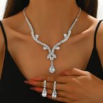 Cross-border Hot Water Drop Shape Zircon Necklace Earrings Two-piece Set Suitable For Banquet Party Dinner Wearing Suit