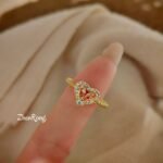 French Vintage Twisted Rope Heart Ring Gold Tone Water Drop Champagne Rhinestone Twisted Band Women Finger Ornaments