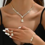 2026 Hot Women's Earrings Necklace Flower Bracelet Three-piece Bridal Jewelry Suit Luxury High-end Accessories
