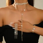 Cross-Border New Style Eco-Friendly Rhinestone Claw Chain Tassel Clavicle Chain Fashion Super Shiny Bridal Party Earrings Necklace Bracelet For Women