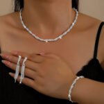 Cross-Border European And American Sexy Super Flash Diamond Clavicle Chain Wrapped Jewelry Full Of Diamonds Simple Necklace Earrings Bracelet Set