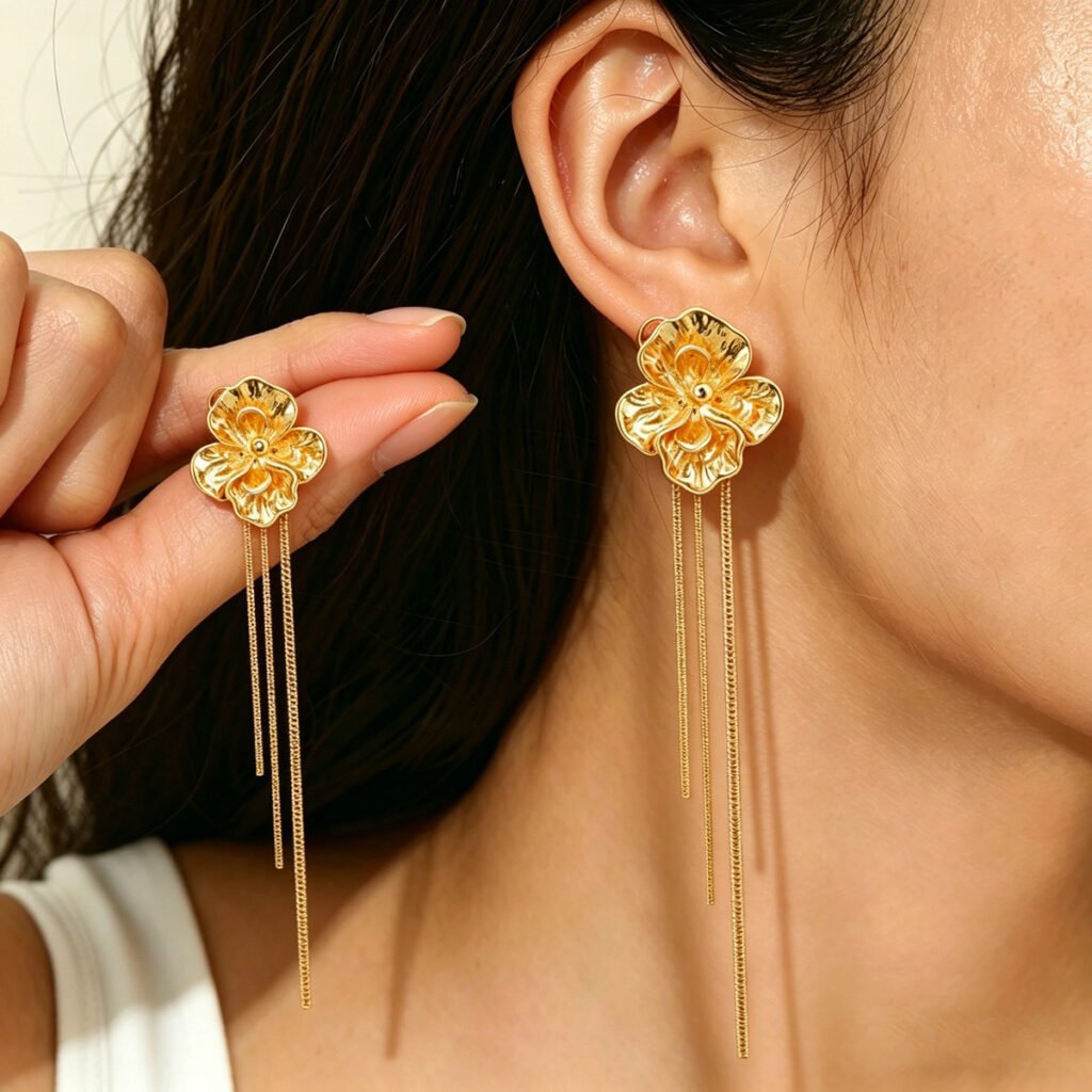European And American Cross-border Jewelry Geometric Retro Light Luxury Style Metal Flower Design Earrings Versatile High-end Earrings And Ear Accessories