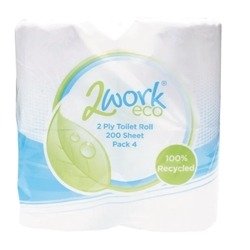 2Work Recycled Toilet Roll 2-Ply 200 Sheets (Pack of 36) KF03809