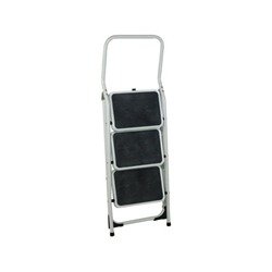 Folding Step Stool 3 Tread High Back White Aluminium 402791