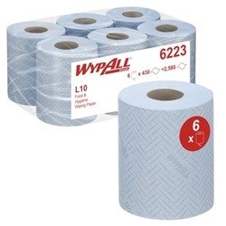 WypAll L10 Food and Hygiene Centrefeed Paper Rolls 1 Ply Blue (Pack of 6) 6223