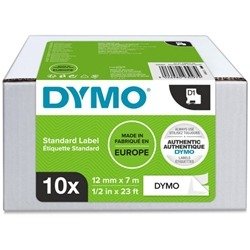 Dymo D1 LabelMaker Tape 12mmx7mm Black on White (Pack of 10) 2093097
