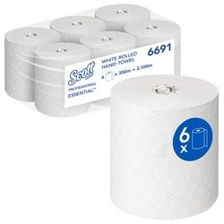 Scott Essential Rolled Paper Hand Towels 1 Ply 350m White (Pack of 6) 6691
