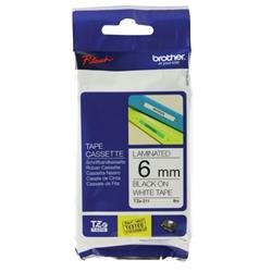 Brother P-Touch TZe Lam Tape Cassette 6mm x 8m Black on White Tape TZE211
