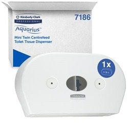 Aquarius Mini Twin Centrefeed Toilet Tissue Dispenser White 7186